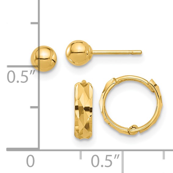 Gold Diamond-cut Hoop and Ball Post Set