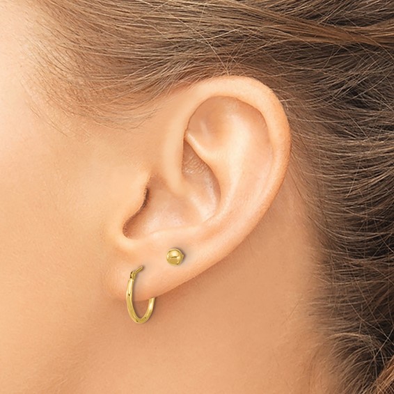 14K Set of Two Pair Polished 4mm Ball and 1x12mm Twisted Hoop Earrings