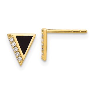 14K CZ and Black Epoxy Triangle Post Earrings