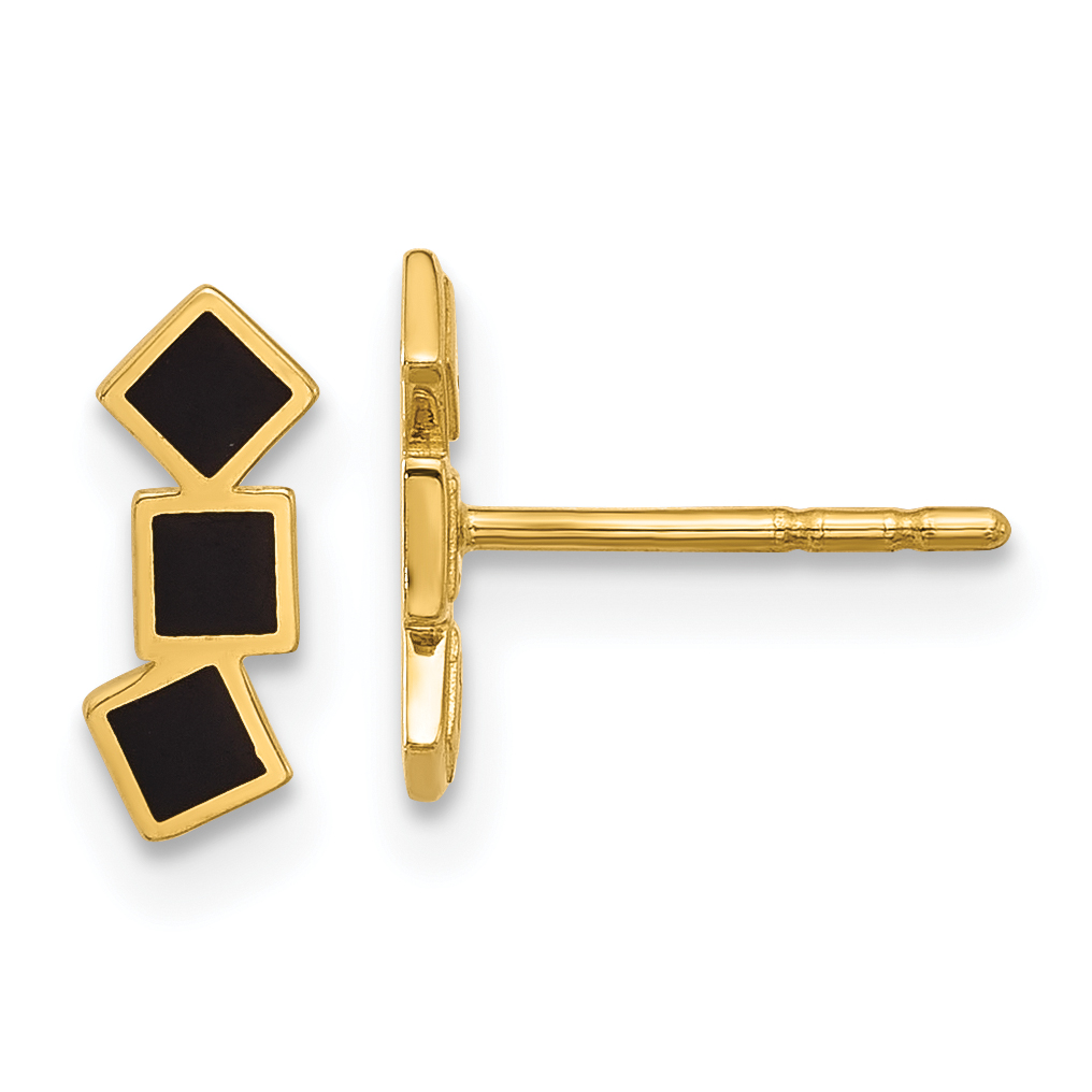 14K Black Epoxy Squares Post Earrings (YE2171)