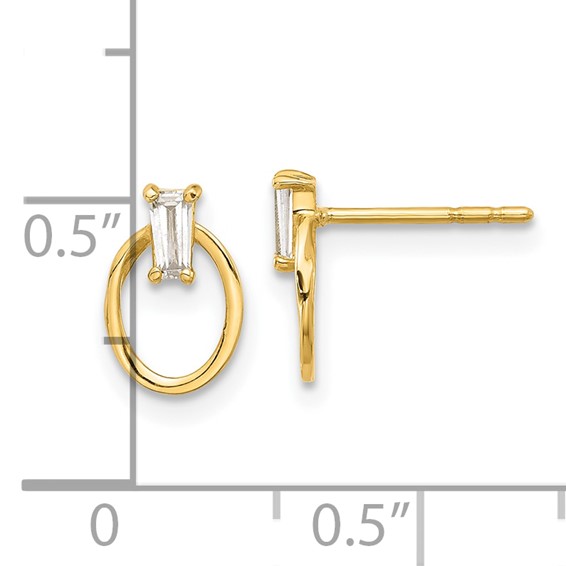 14K Polished CZ Baguette on Oval Post Earrings