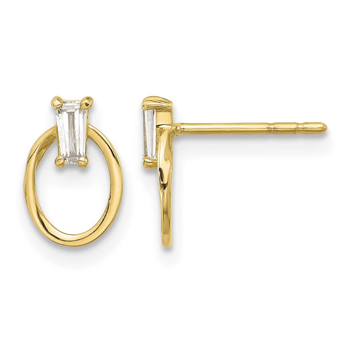 14K Polished CZ Oval Post Earrings (YE2173)