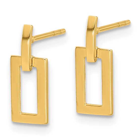 14K Polished Open Rectangle Dangle Post Earrings