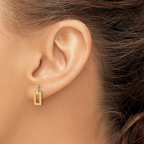 14K Polished Open Rectangle Dangle Post Earrings