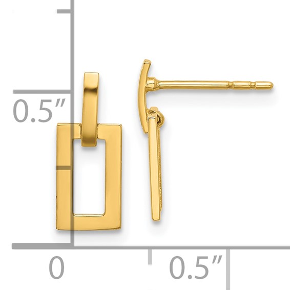 14K Polished Open Rectangle Dangle Post Earrings