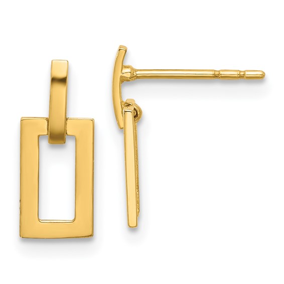 14K Polished Open Rectangle Dangle Post Earrings