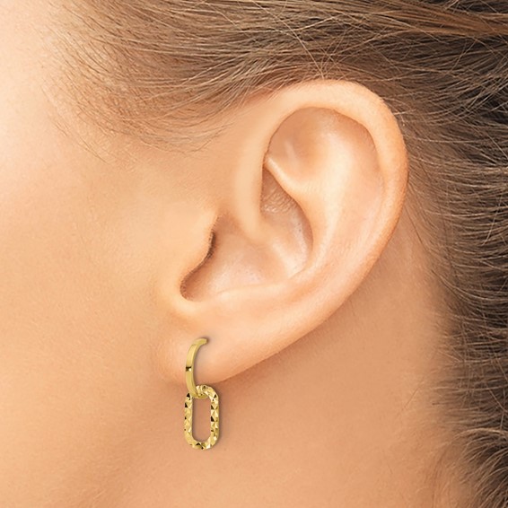 14K Polished and Diamond-cut Dangle J-Hoop Post Earrings