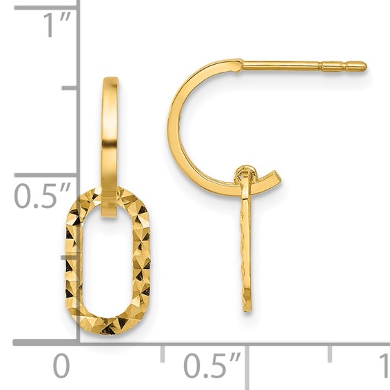 14K Polished and Diamond-cut Dangle J-Hoop Post Earrings