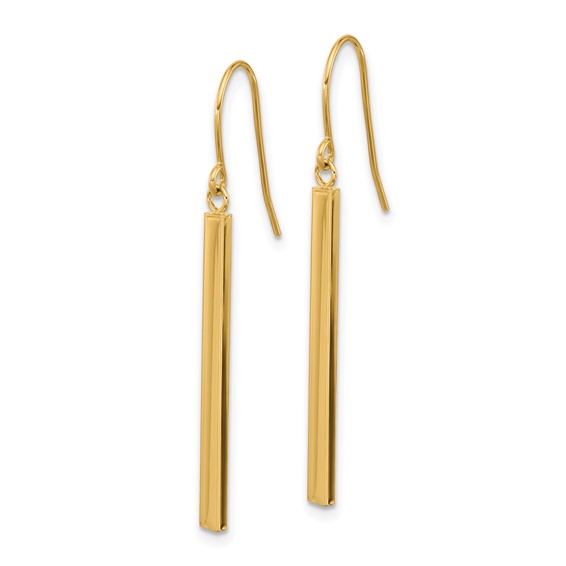 14K Polished Bar Dangle French Hook Earrings
