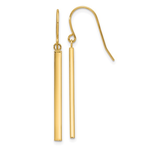 14K Polished Bar Dangle French Hook Earrings