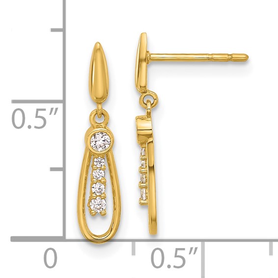 14K Polished Teardrop with CZ Dangle Post Earrings