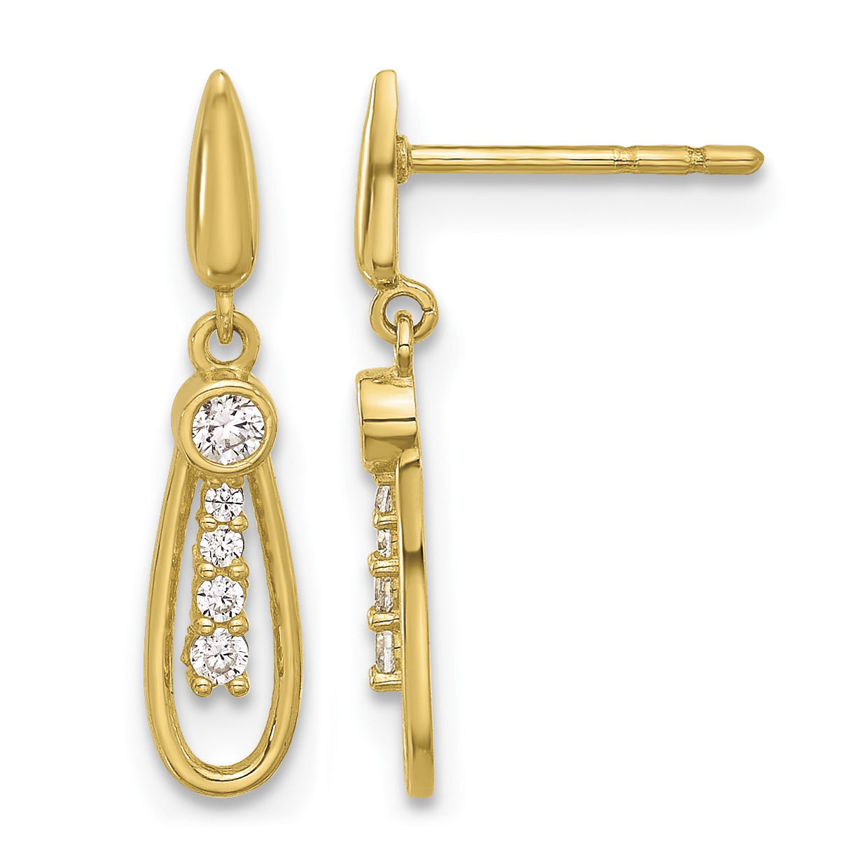 14K Polished Teardrop CZ Post Dangle Earrings (YE2179)