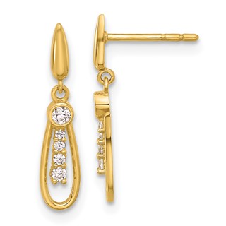 14K Polished Teardrop with CZ Dangle Post Earrings
