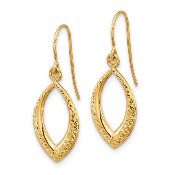14K Diamond-cut Oval Dangle French Hook Earrings