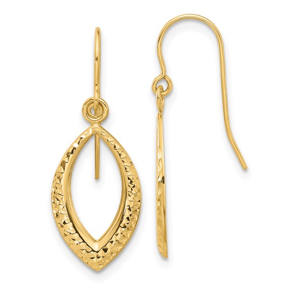 14K Diamond-cut Oval Dangle French Hook Earrings