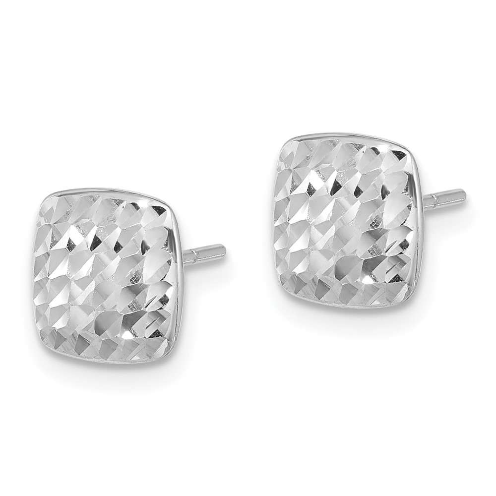 14K White Gold Diamond Cut Square Post Earrings (YE2182W)