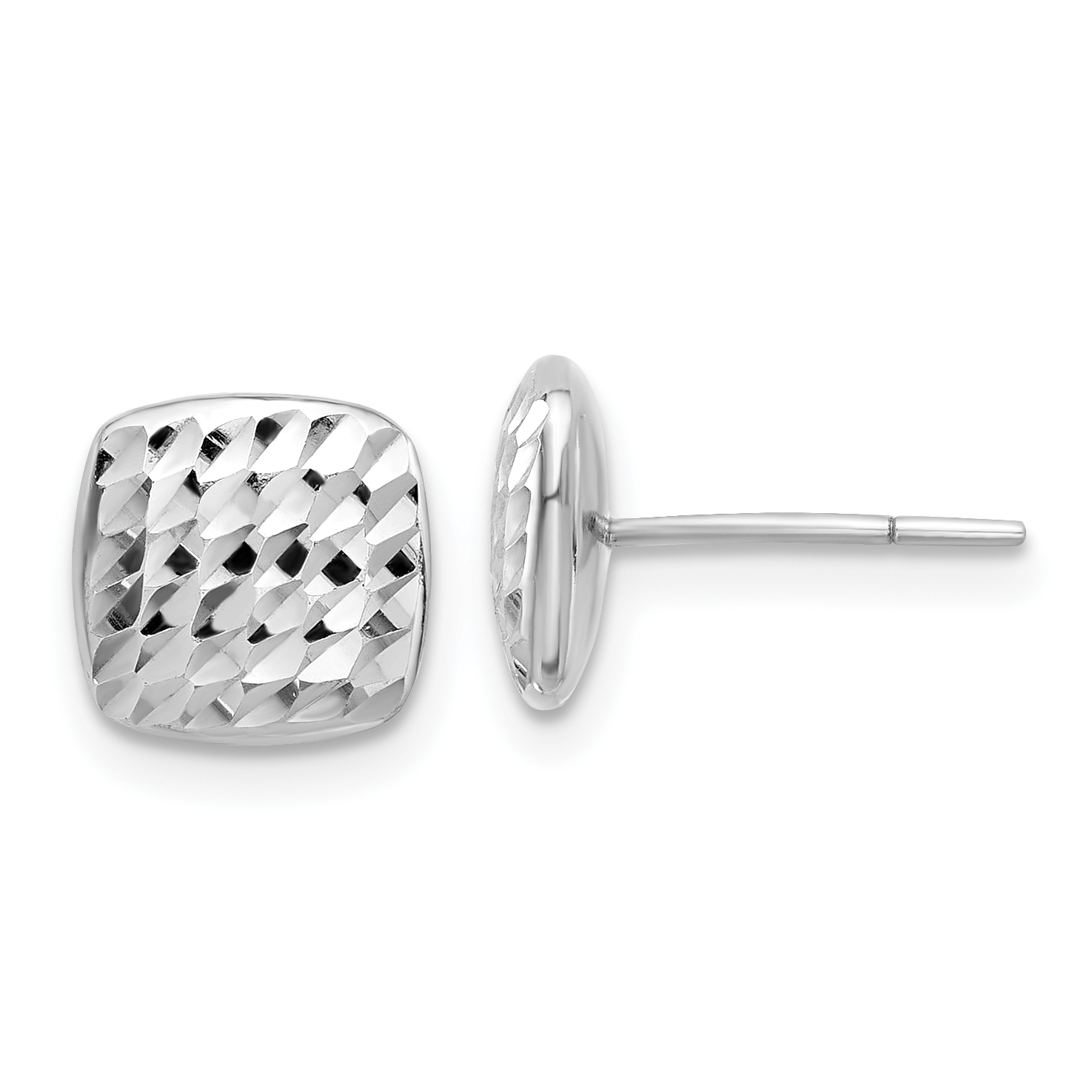14K White Gold Diamond Cut Square Post Earrings (YE2182W)