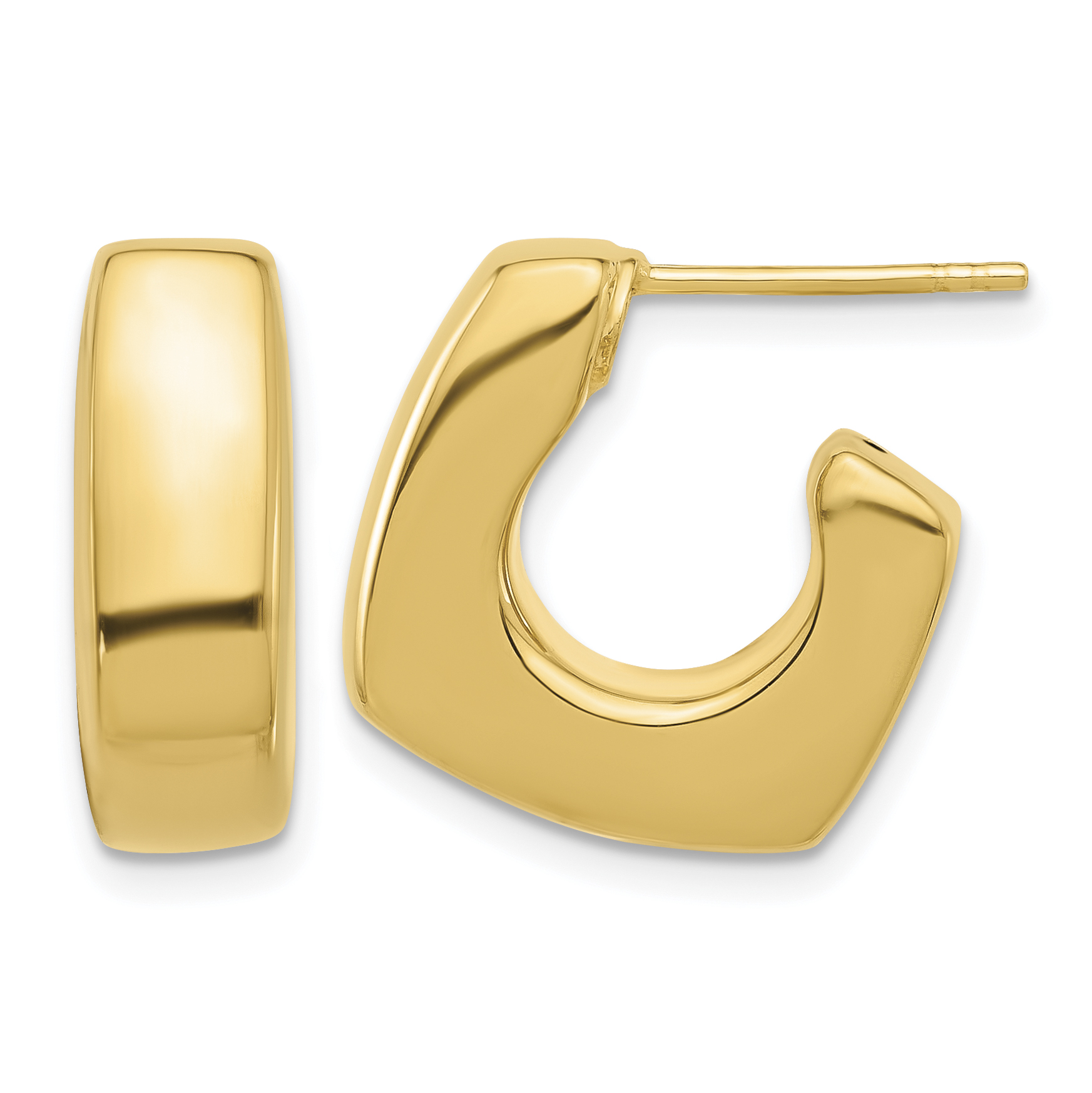 14K Polished Square J-Hoop Post Earrings (YE2187)