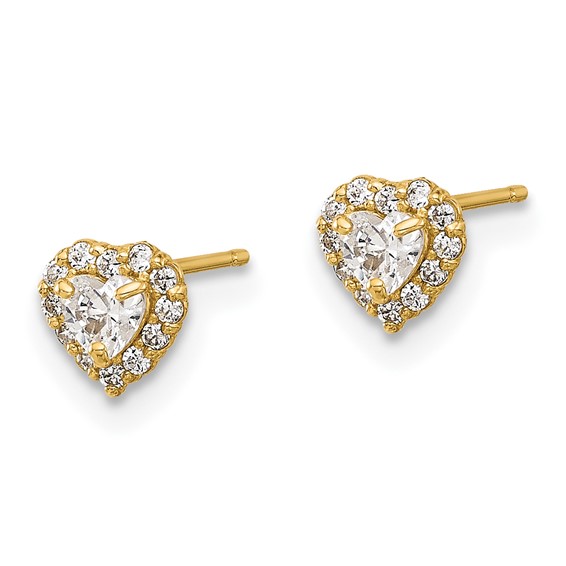 14K CZ Halo Heart Post Earrings