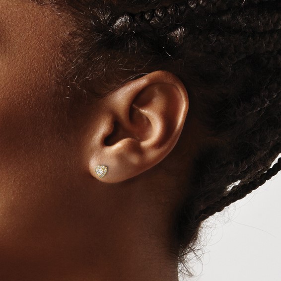 14K CZ Halo Heart Post Earrings