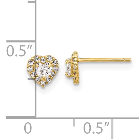 14K CZ Halo Heart Post Earrings