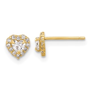 14K CZ Halo Heart Post Earrings