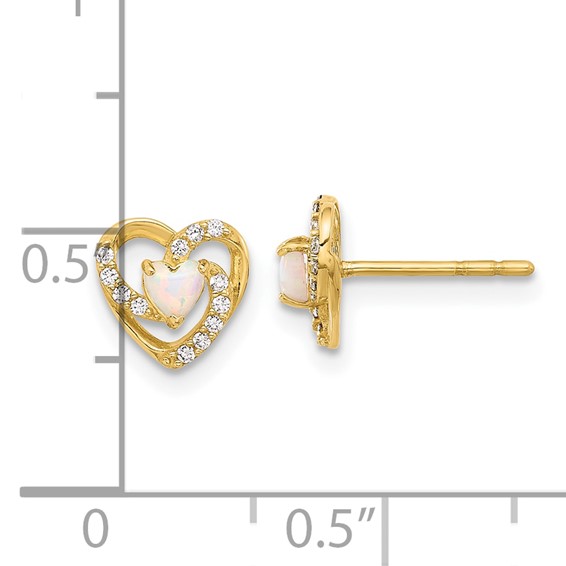 14K CZ and Lab Created Opal Heart Post Earrings