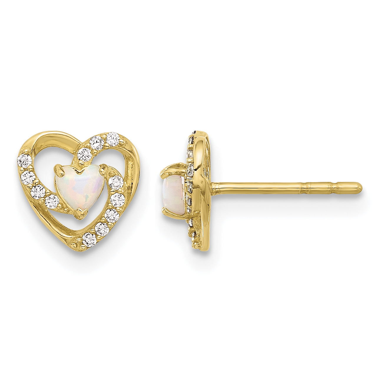 14K CZ and Created Opal Heart Post Earrings (YE2192)
