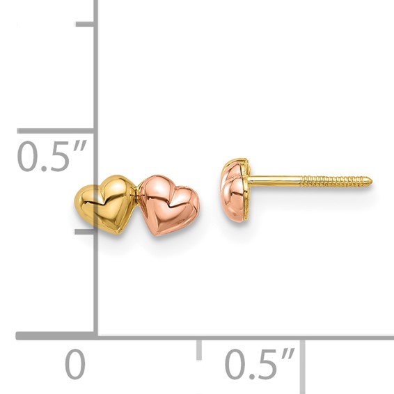 14K Two-tone Double Hearts Screwback Post Earrings