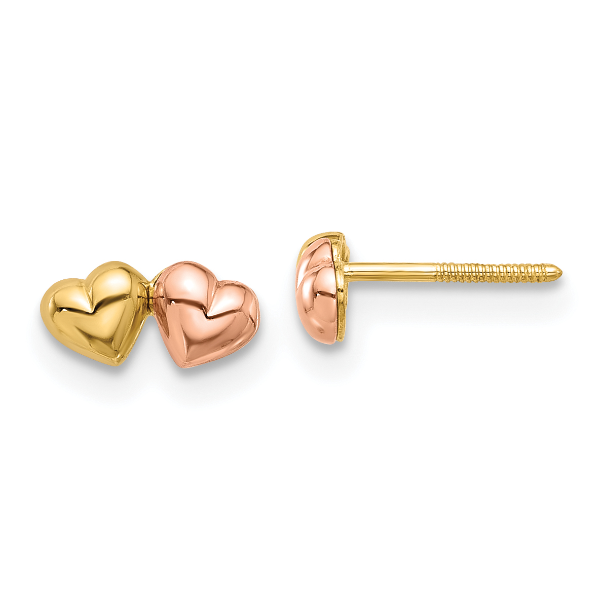 14K Two-tone Double Hearts Screwback Post Earrings (YE2194)
