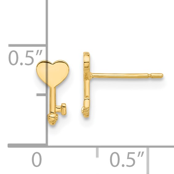 14K Polished Heart Key Post Earrings