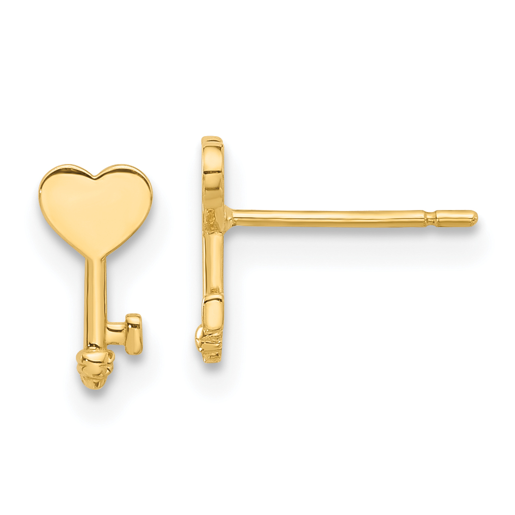 14K Polished Heart Key Post Earrings (YE2196)