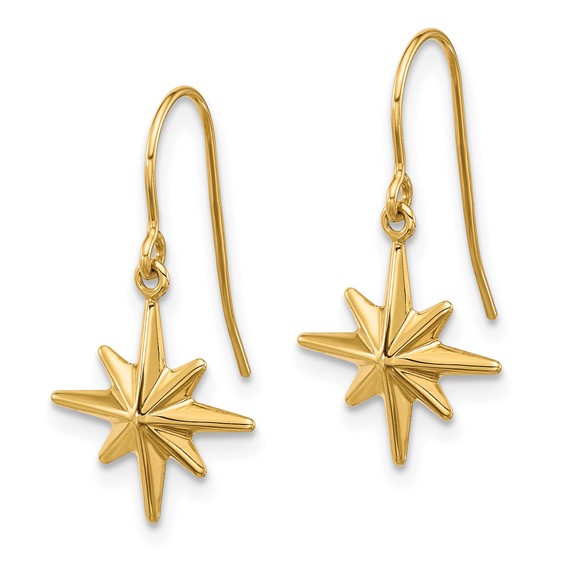 14K Star Dangle French Hook Earrings