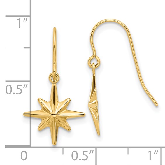 14K Star Dangle French Hook Earrings