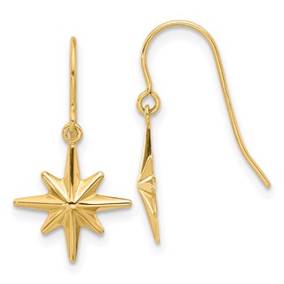 14K Star Dangle French Hook Earrings