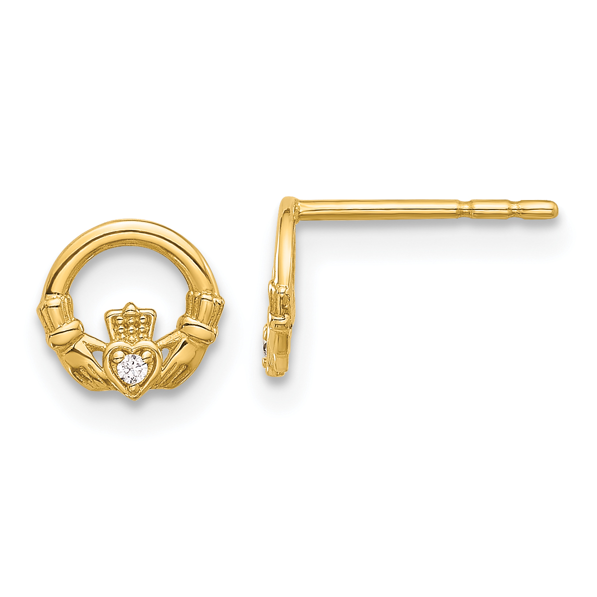 14K CZ Claddagh Post Earrings (YE2201)