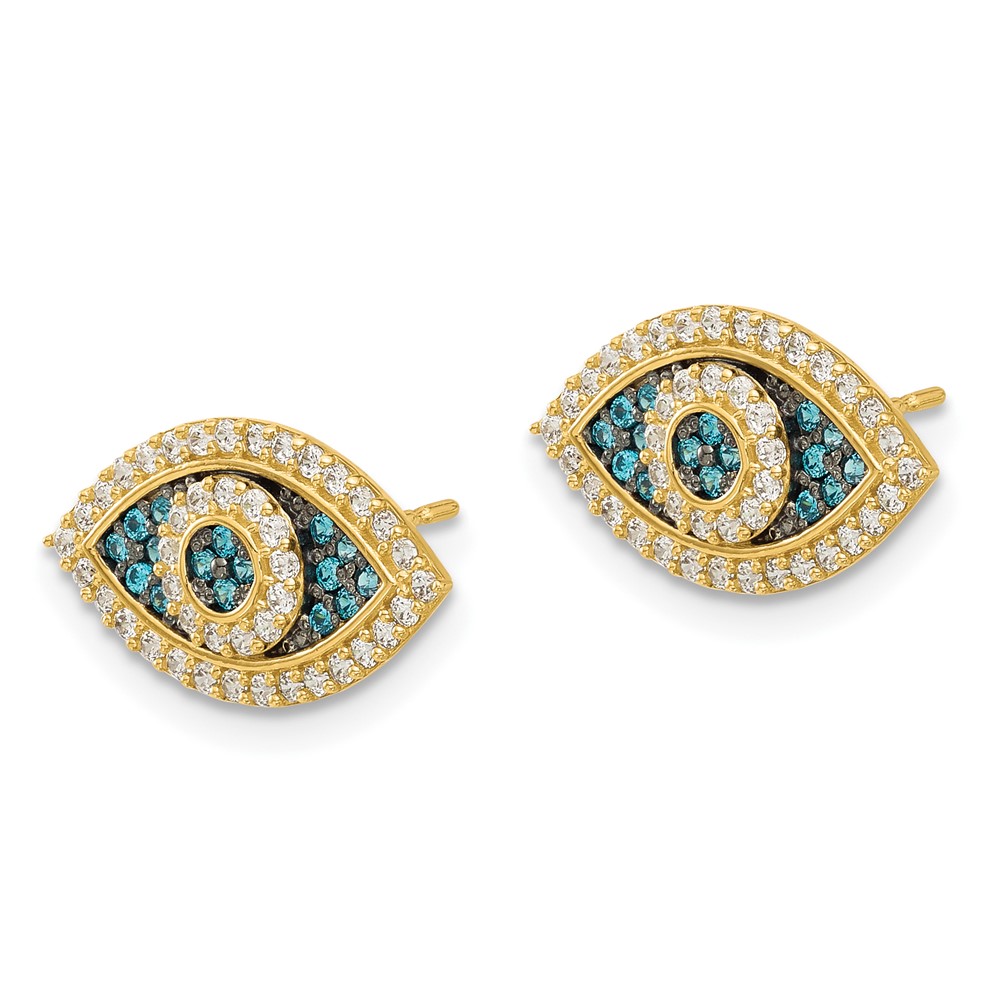 14k Black Rhodium-plated Polished Blue/White CZ Evil Eye Post Earrings (YE2203)