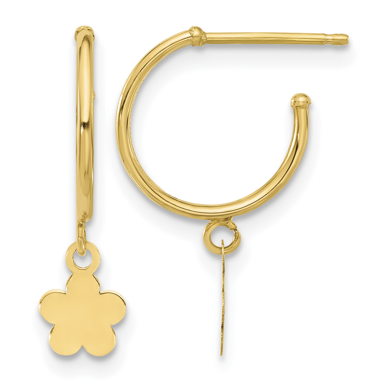 14K Polished Hoop with Flower Earrings (YE2209)