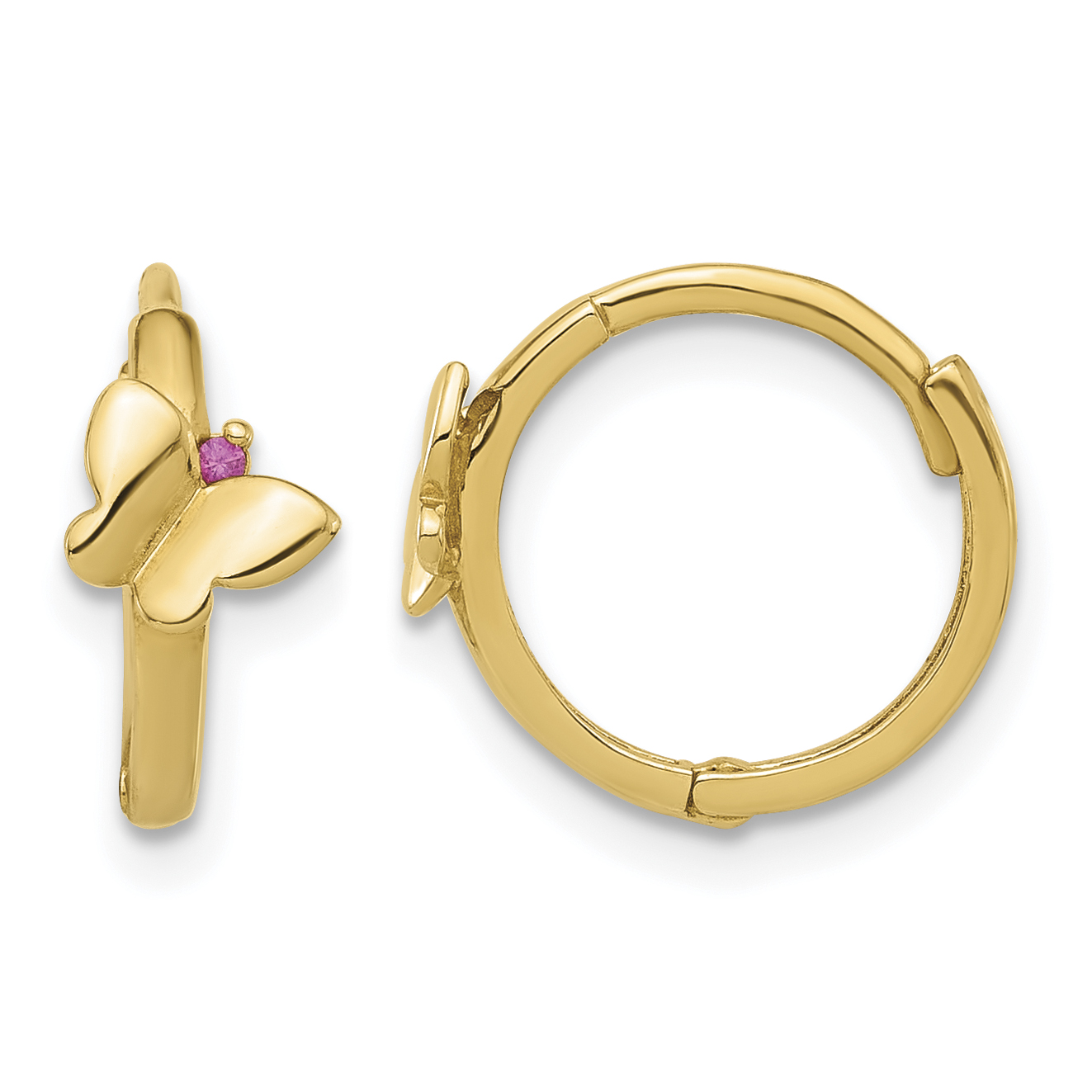 14K Polished Pink CZ Butterfly Hinged Hoop Earrings (YE2215)