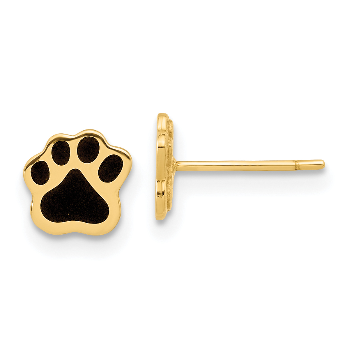 14K Polished Paw with Black Enamel Post Earrings (YE2216)