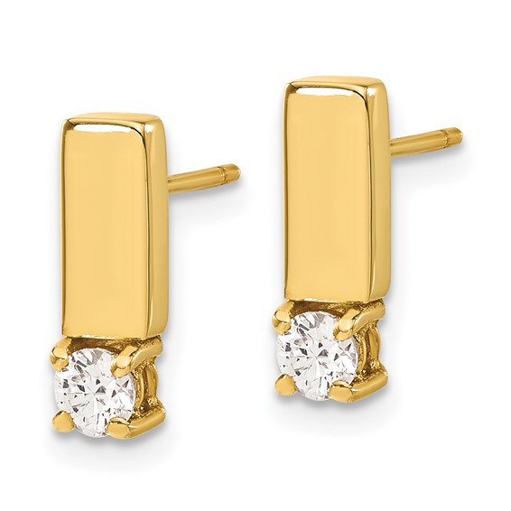 14ky Polished CZ Bar Post Earrings