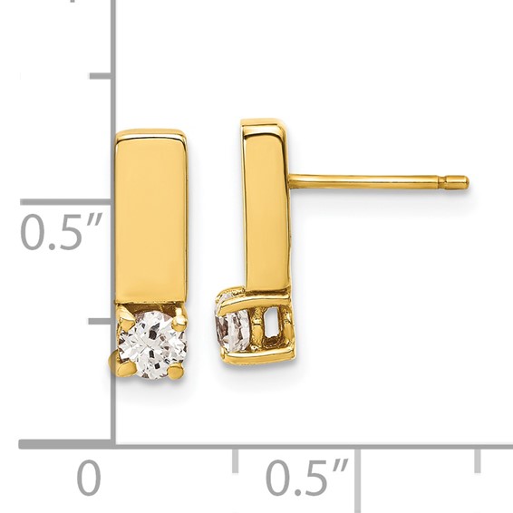 14ky Polished CZ Bar Post Earrings