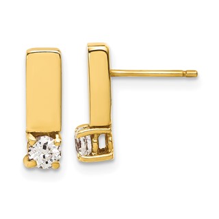 14ky Polished CZ Bar Post Earrings