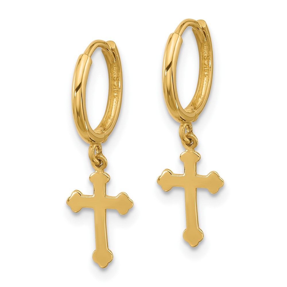 14K Hinged Dangle Cross Hoop Earrings (YE2222)