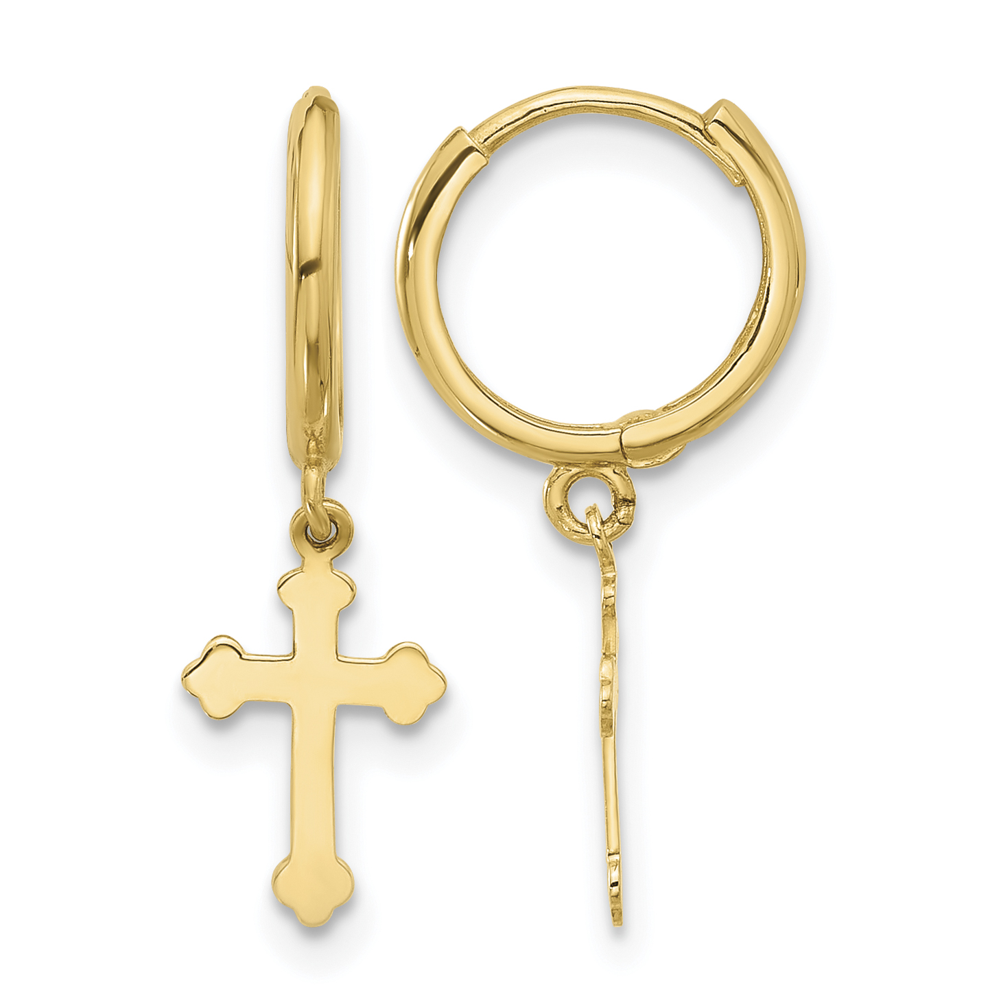 14K Hinged Dangle Cross Hoop Earrings (YE2222)
