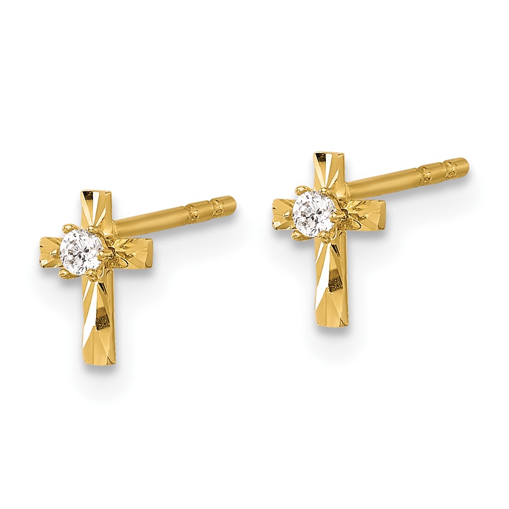 14K Polished and D/C CZ Cross Post Earrings (YE2224)