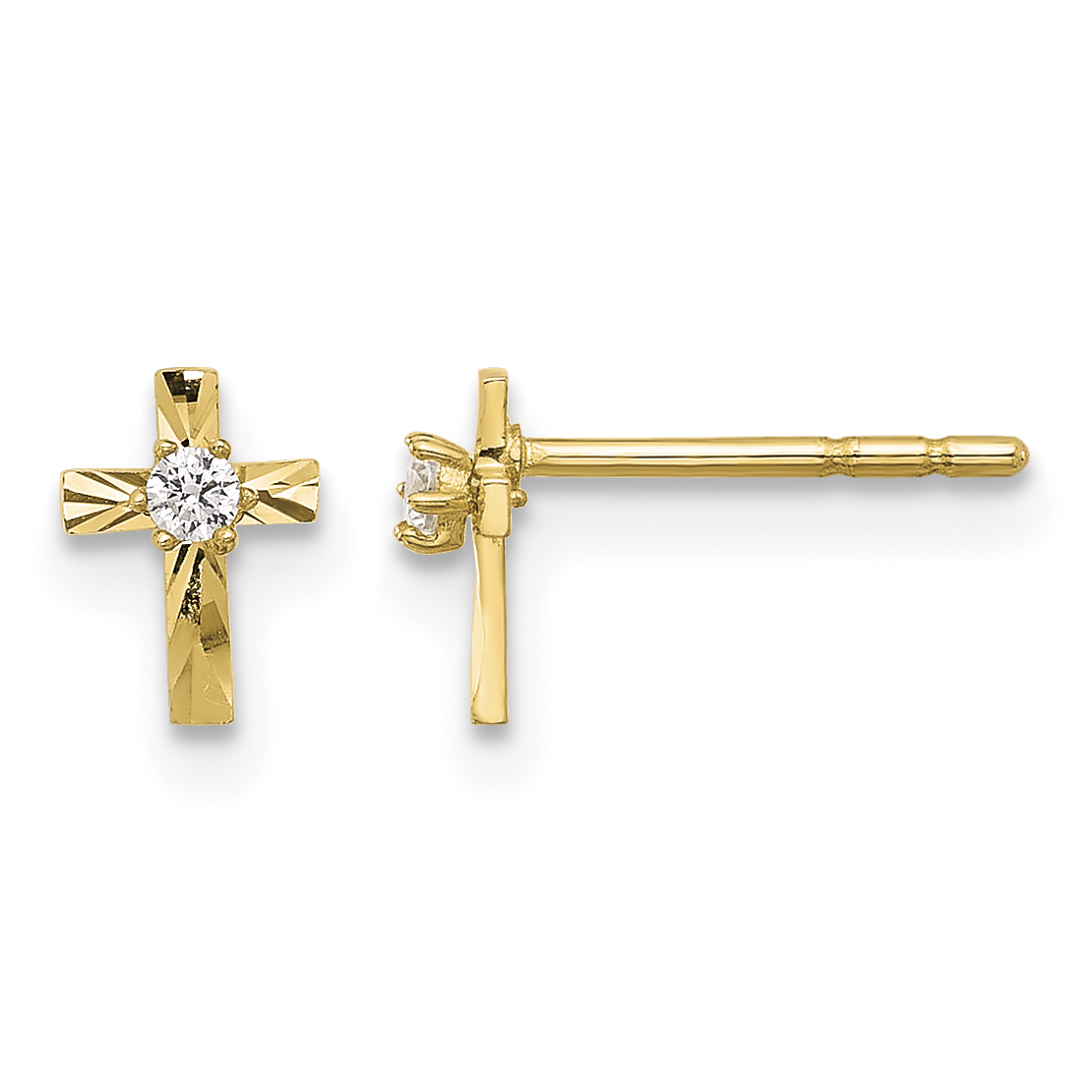 14K Polished and D/C CZ Cross Post Earrings (YE2224)