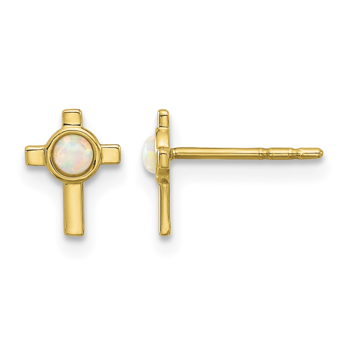 14K Created Opal Cross Post Earrings (YE2225)