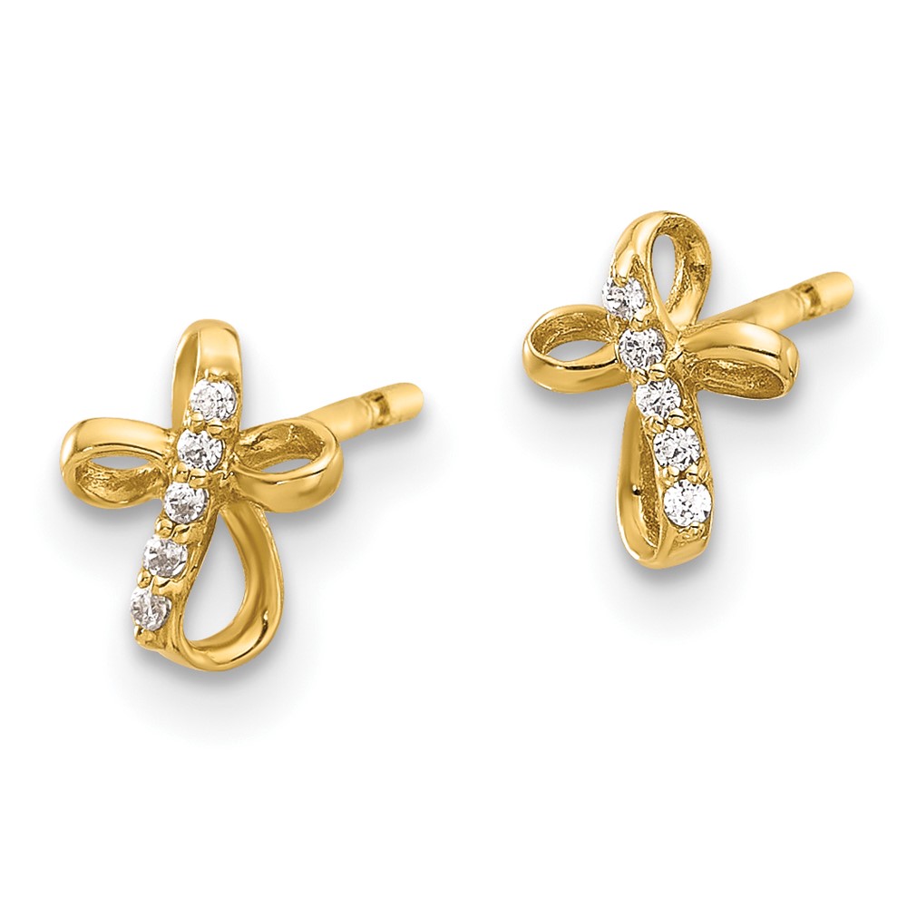 14K CZ Cross Post Earrings (YE2226)