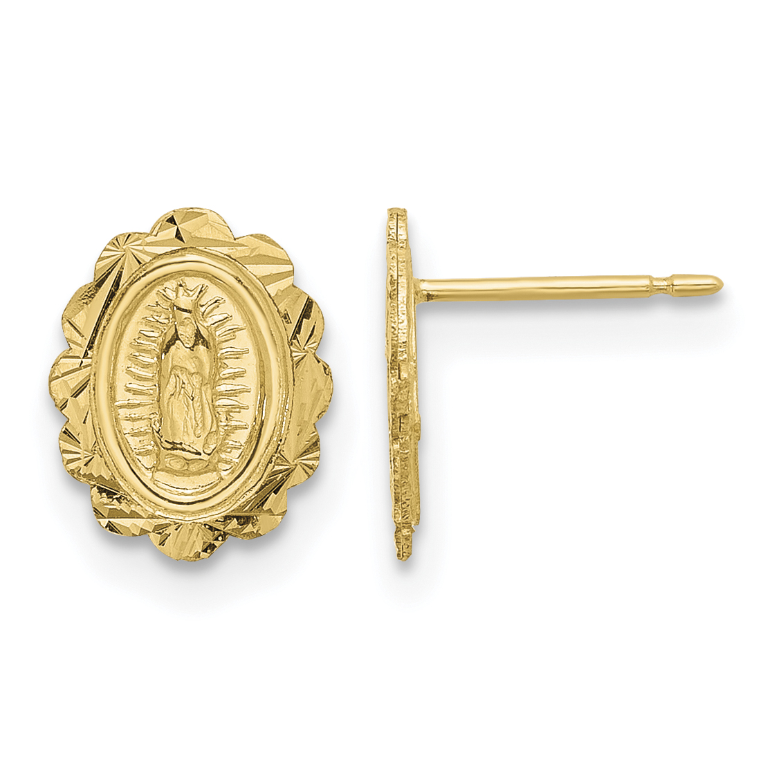 14K Diamond Cut Miraculous Medal Post Earrings (YE2228)
